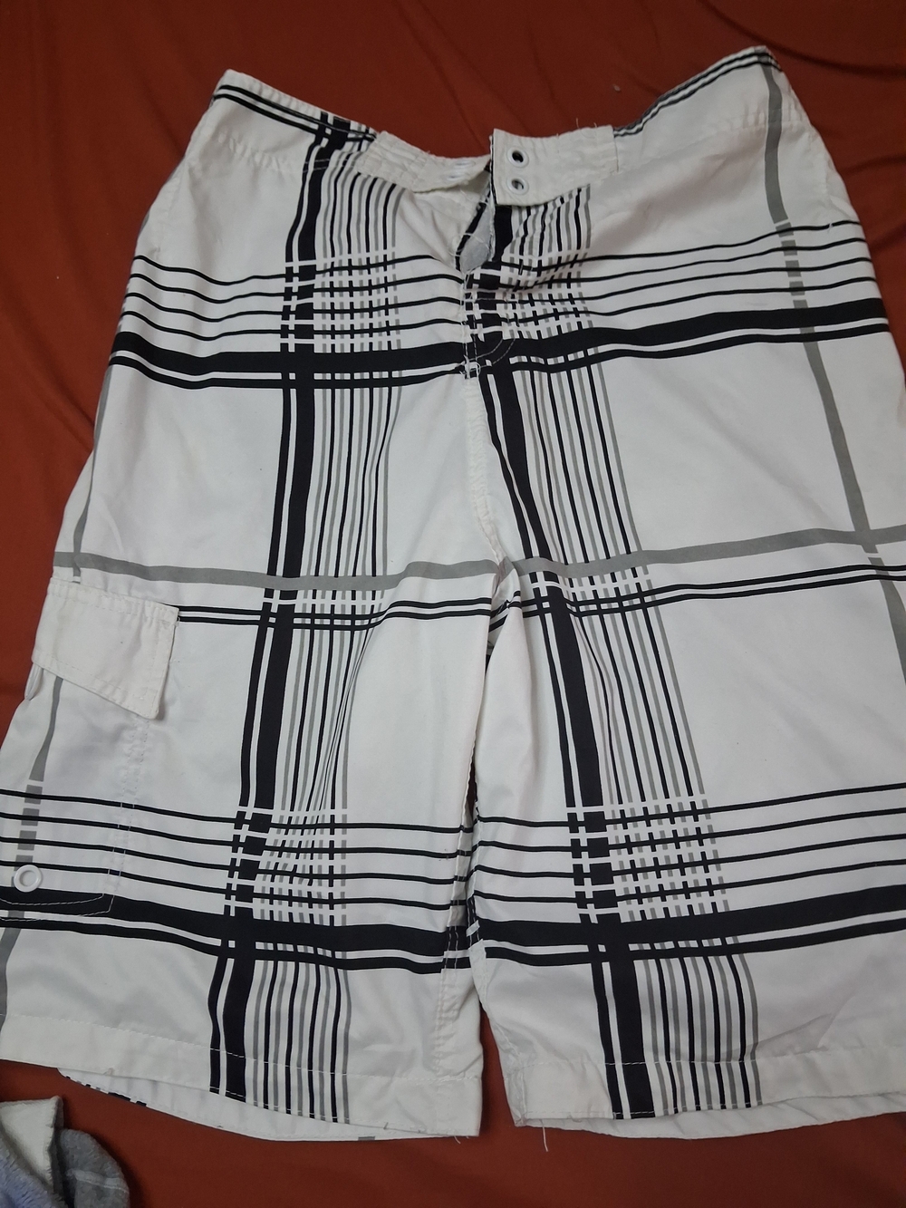 Sporto White Swim Trunks with Black and Gray Plaid